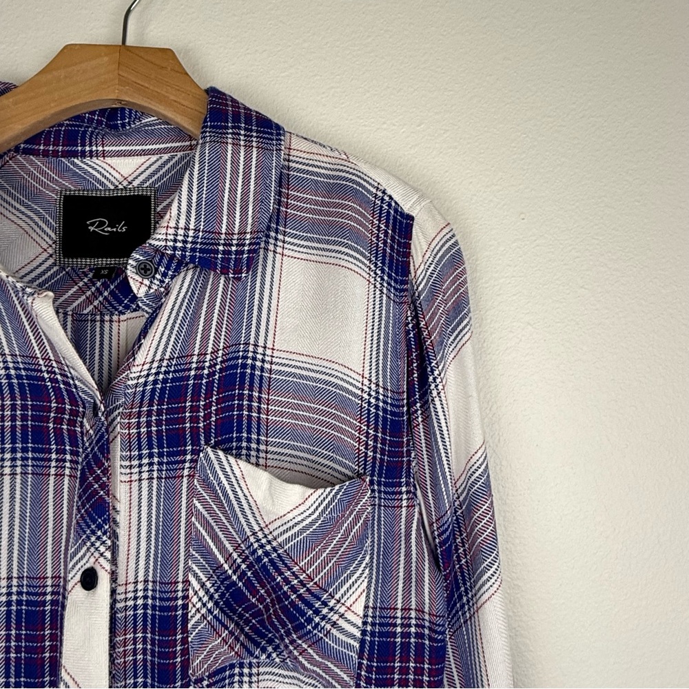 Rails Hunter White Dusk Rouge Button Down Flannel Plaid Shirt - Picture 5 of 13